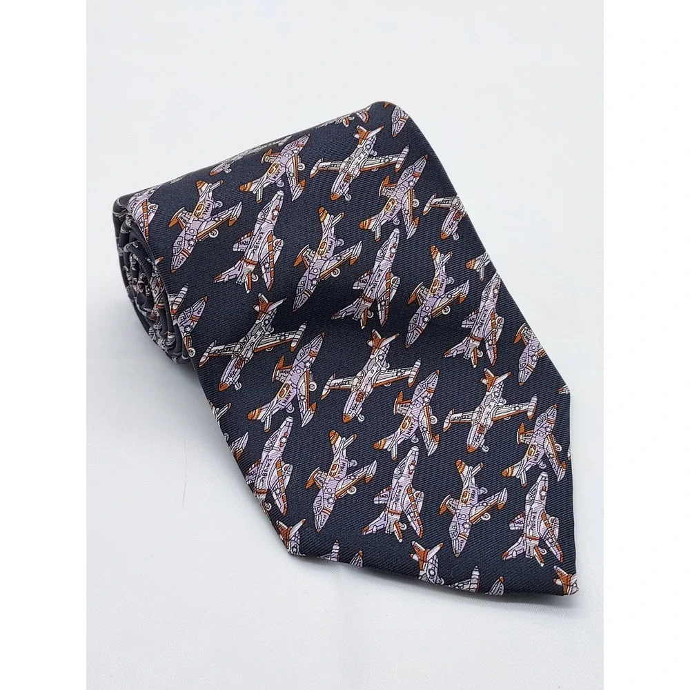 Joe Boxer Out'a Range Navy Blue 100% Italian Silk Fighter Jet Airplane Necktie